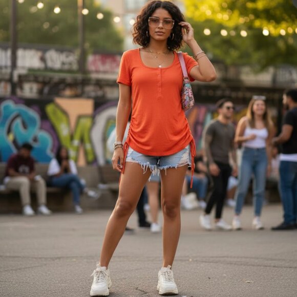 LAST ONE! Tangerine orange soft button round scoop collar size… - Picture 3 of 7